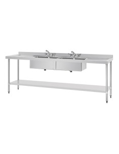 Plonge double inox Vogue 2400mm - 2 bacs + égouttoirs