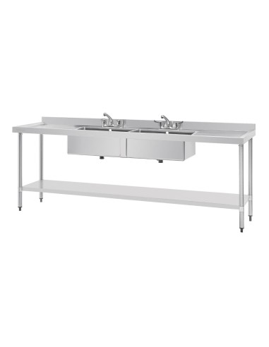 Plonge double inox Vogue 2400mm - 2 bacs + égouttoirs