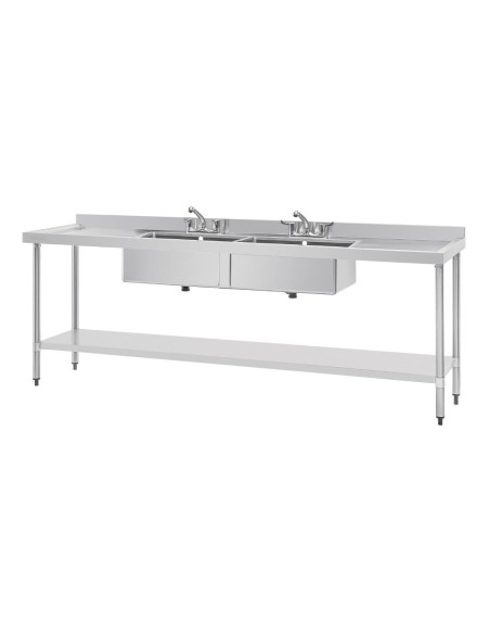 Plonge double inox Vogue 2400mm - 2 bacs + égouttoirs