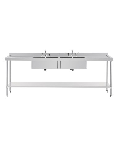 Plonge double inox Vogue 2400mm - 2 bacs + égouttoirs