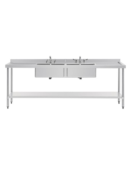 Plonge double inox Vogue 2400mm - 2 bacs + égouttoirs