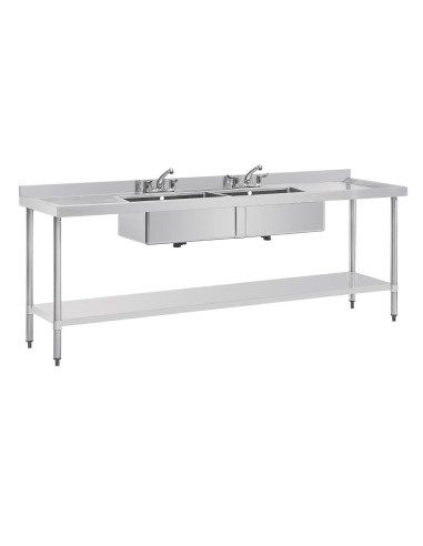 Plonge double inox Vogue 2400mm - 2 bacs + égouttoirs