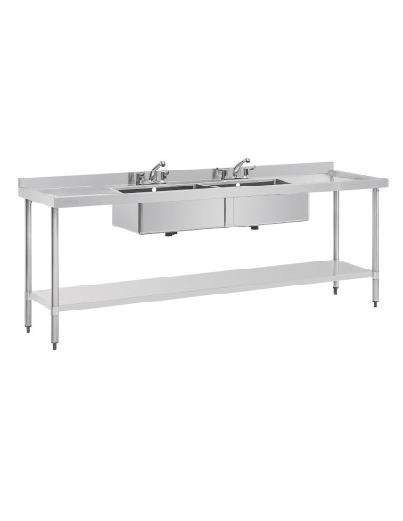 Plonge double inox Vogue 2400mm - 2 bacs + égouttoirs