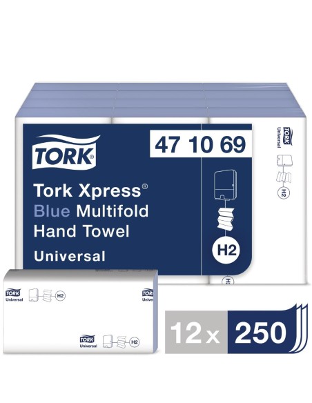 Essuie-mains Tork bleu 1 pli - 250 feuilles - Lot de 12