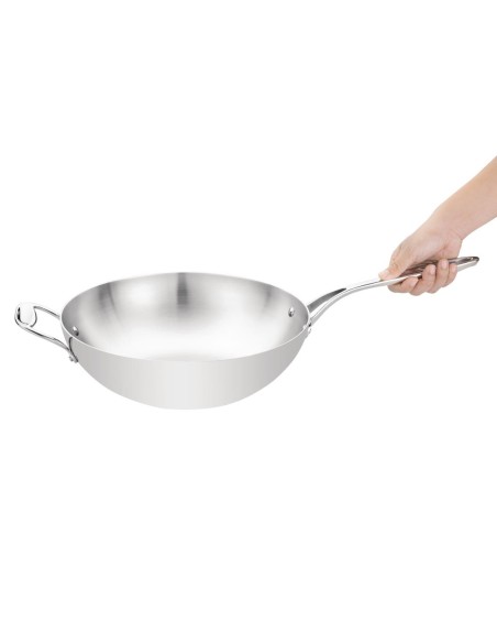Wok triple épaisseur à fond plat Vogue 4,8 L