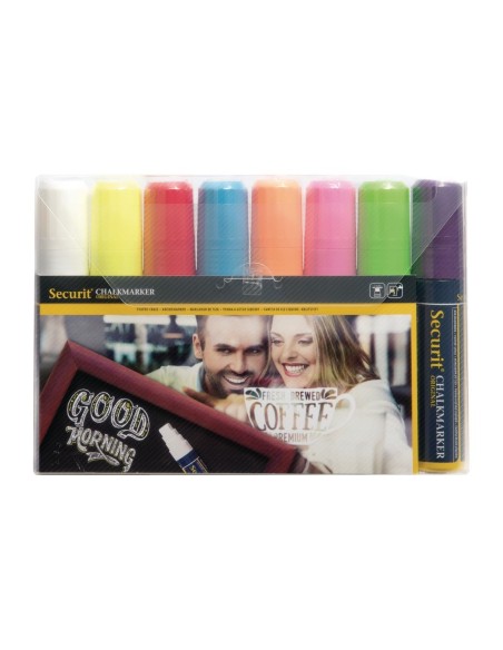 Lot de 8 marqueurs craie Securit Illumigraph 15mm - 8 couleurs
