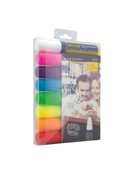 Lot de 8 marqueurs craie Securit Illumigraph 15mm - 8 couleurs