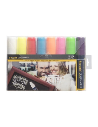 Lot de 8 marqueurs craie Securit Illumigraph 15mm - 8 couleurs
