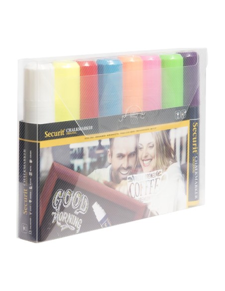 Lot de 8 marqueurs craie Securit Illumigraph 15mm - 8 couleurs