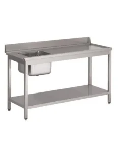 Table d'entrée lave-vaisselle inox avec bac à gauche dosseret et tablette inférieure Gastro M 850x1400x700mm