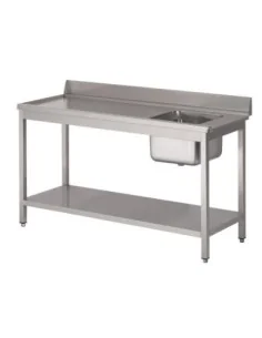 Table d'entrée lave-vaisselle inox avec bac à droite dosseret et tablette inférieure Gastro M 850x1400x700mm