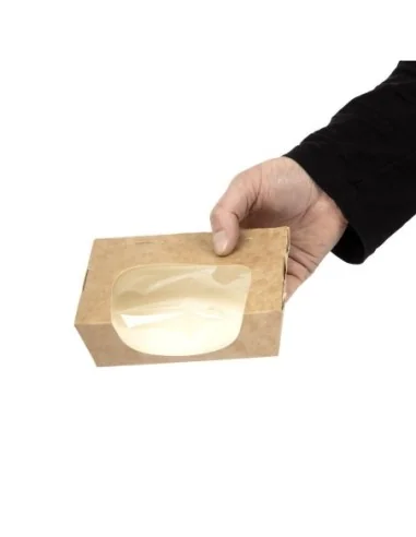 Barquettes à salade kraft recyclables avec fenêtre acétate 825ml (lot de 200)
