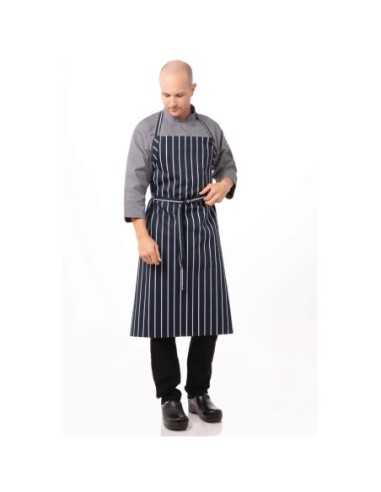 Tablier bavette tissé Chef Works Premium rayures bleue marine et blanches