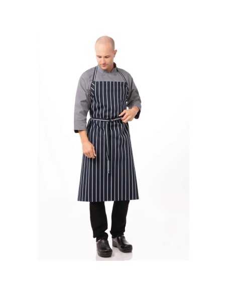 Tablier bavette tissé Chef Works Premium rayures bleue marine et blanches