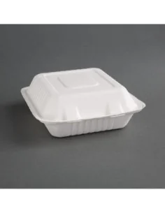 Boîtes 3 compartiments avec couvercle à charnière compostables en bagasse Fiesta Compostable 201mm (lot de 200)