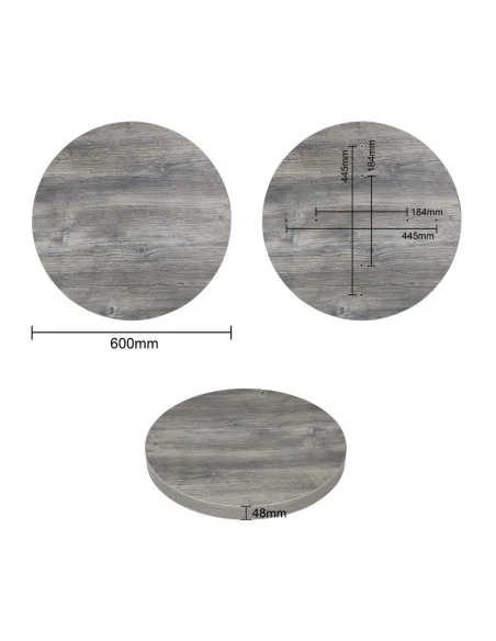 Plateau de table rond pré-percé en mélamine Bolero gris 600 mm