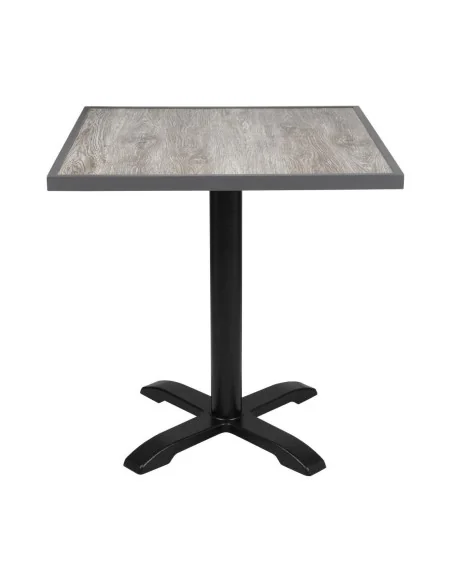 Plateau de table extérieur carré en verre trempé Bolero effet grain de bois bord gris 700 mm