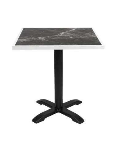 Plateau de table extérieur carré en verre trempé Bolero effet granit foncé bord blanc 700 mm