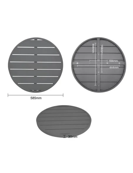 Plateau de table rond en aluminium Bolero gris foncé 580 mm