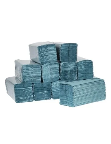 Essuie-mains 1 pli pliage en C Jantex bleu 2850 feuilles (lot de 15)