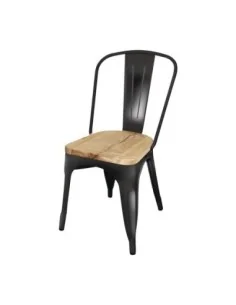 Chaise en acier noir avec assise en bois Bolero Bistro (lot de 4) 2