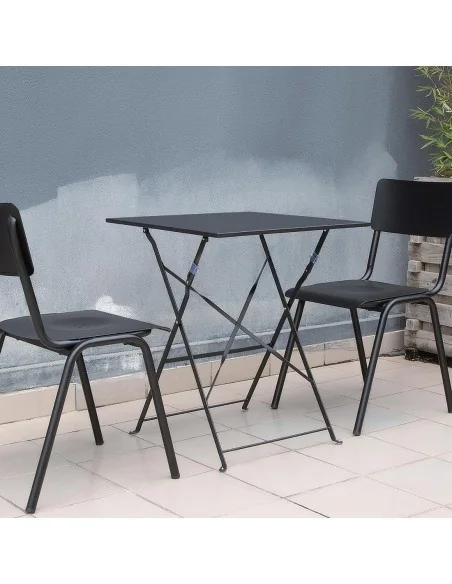 Table de terrasse carrée en acier Bolero noire 600mm