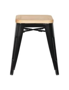 Tabourets bistro bas en acier noir avec assise en bois Bolero (lot de 4) 2