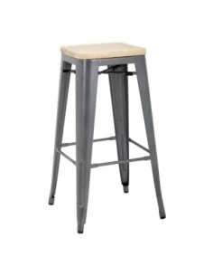 Tabourets hauts en acier gris avec assise en bois Bolero Bistro (lot de 4) 2