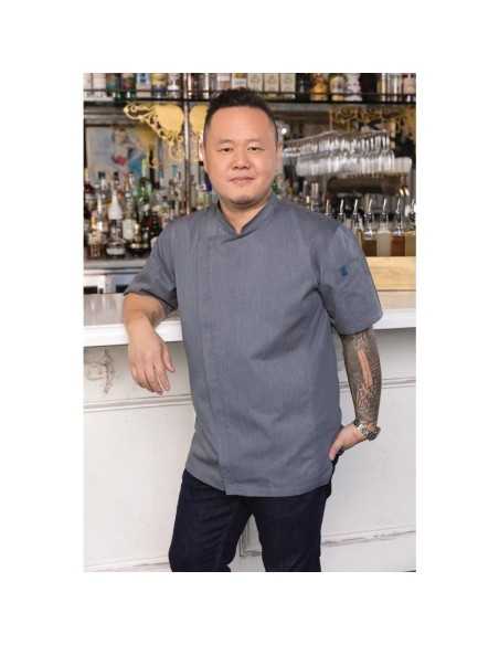 Veste de cuisine mixte légère manches courtes à fermeture éclair Springfield Chef Works Urban bleu encre XS