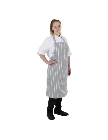 Tablier bavette rayé gris et blanc Whites