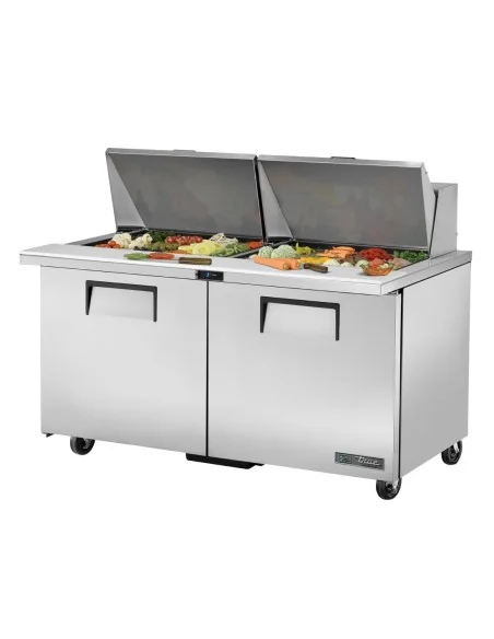Table de préparation 24 bacs GN 1/6 2 portes True TSSU-60-24M-B-ST