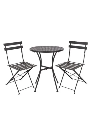 Ensemble table et 2 chaises pliantes d'extérieur en acier noir Bolero 