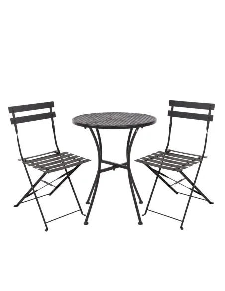 Ensemble table et 2 chaises pliantes d'extérieur en acier noir Bolero 