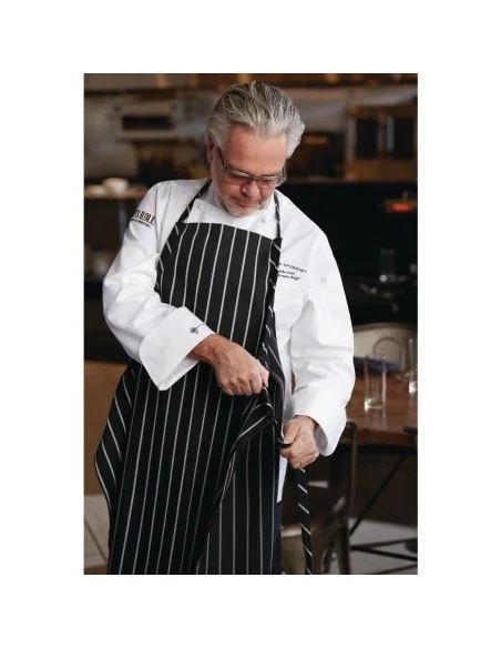 Tablier bavette tissé Chef Works Premium rayures noires et blanches