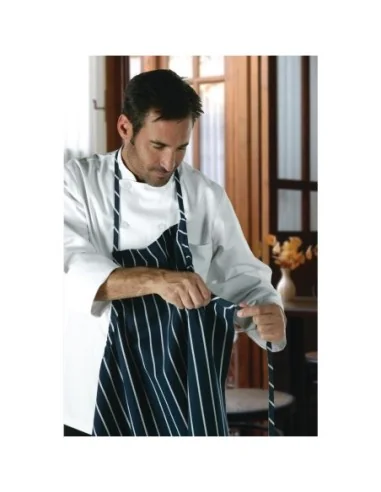 Tablier bavette tissé Chef Works Premium rayures bleue marine et blanches