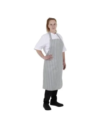 Tablier bavette rayé gris et blanc Whites