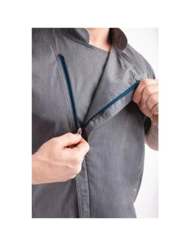 Veste de cuisine mixte légère manches courtes à fermeture éclair Springfield Chef Works Urban bleu encre M