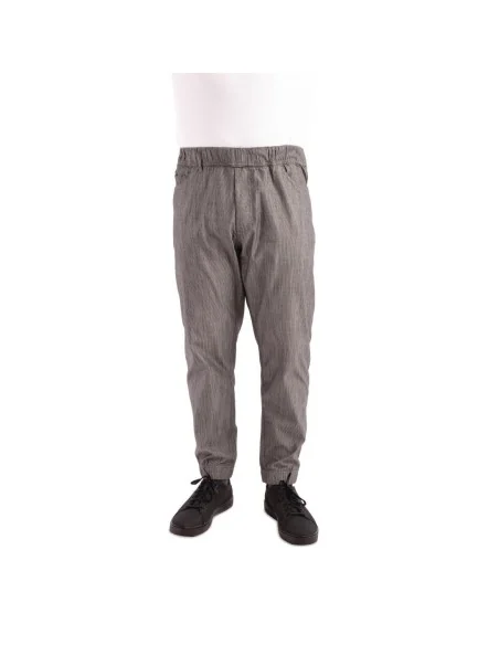 Pantalon de cuisine Works Urban Jogger 257 à fines rayures noires et blanches L