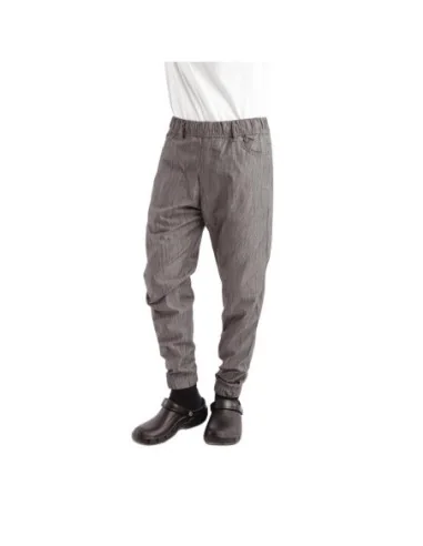 Pantalon de cuisine Works Urban Jogger 257 à fines rayures noires et blanches L