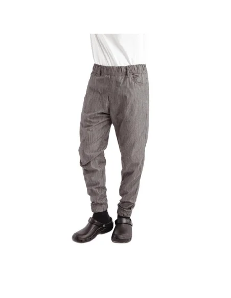 Pantalon de cuisine Works Urban Jogger 257 à fines rayures noires et blanches L