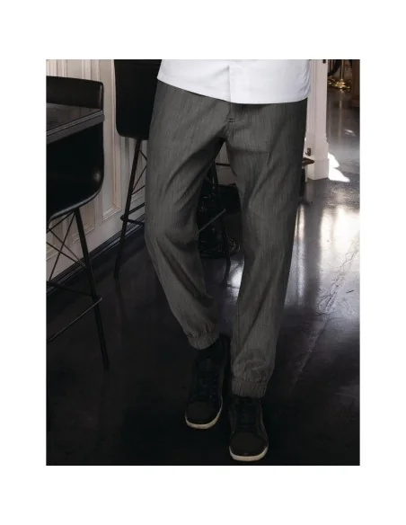 Pantalon de cuisine Works Urban Jogger 257 à fines rayures noires et blanches L