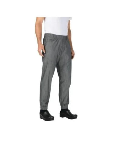 Pantalon de cuisine Works Urban Jogger 257 à fines rayures noires et blanches M