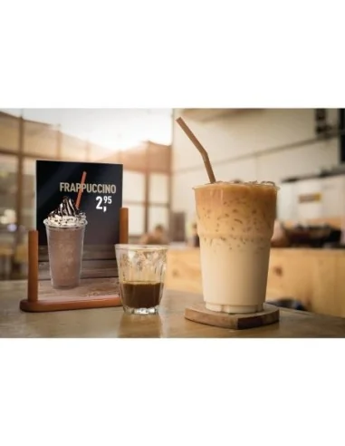 Porte-menu de table acrylique avec cadre en bois Securit teck A5