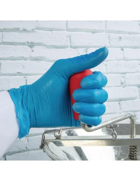 Gants alimentaires en vinyle non poudrés Hygiplas bleus S (Lot de 100)