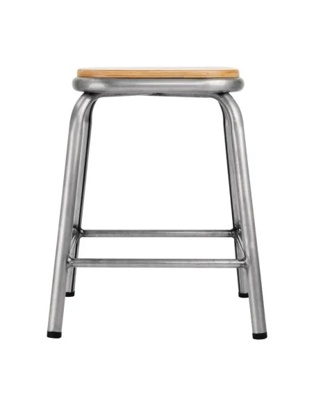 Tabouret bas en acier galvanisé avec assise en bois Bolero Cantina (lot de 4)