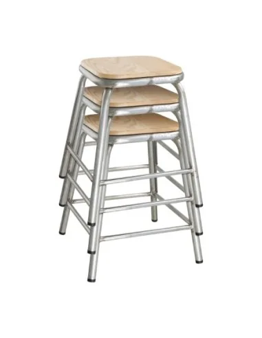 Tabouret bas en acier galvanisé avec assise en bois Bolero Cantina (lot de 4)