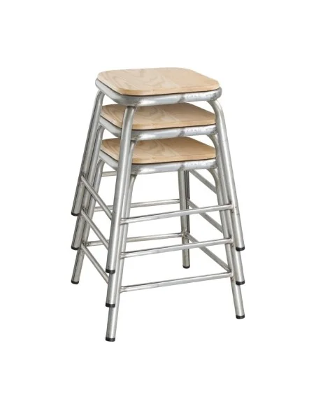 Tabouret bas en acier galvanisé avec assise en bois Bolero Cantina (lot de 4)