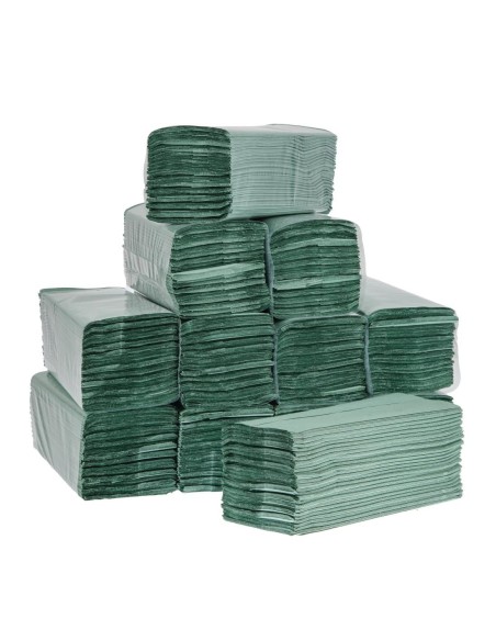 Essuie-mains 1 pli pliage en Z vert 250 feuilles Jantex (lot de 12)