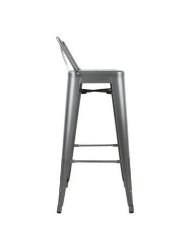 Tabourets hauts en acier gris métal avec dossier Bolero Bistro (lot de 4)