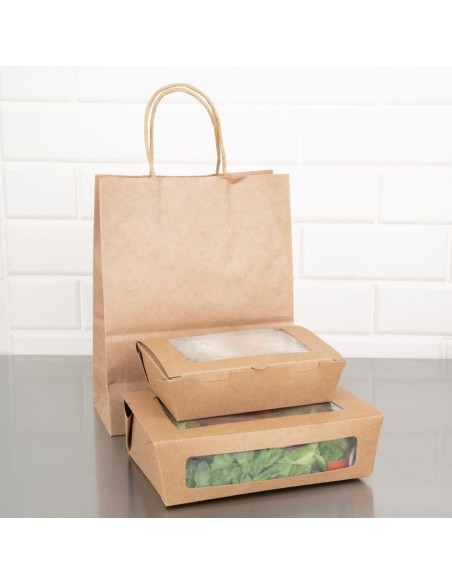 Boîtes salade compostables avec fenêtre en PLA Fiesta Compostable 1600ml (lot de 200)